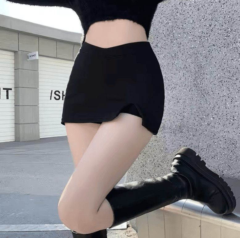 Black Split Mini Skirt – High-Waist Sexy Slit Skirt for Women