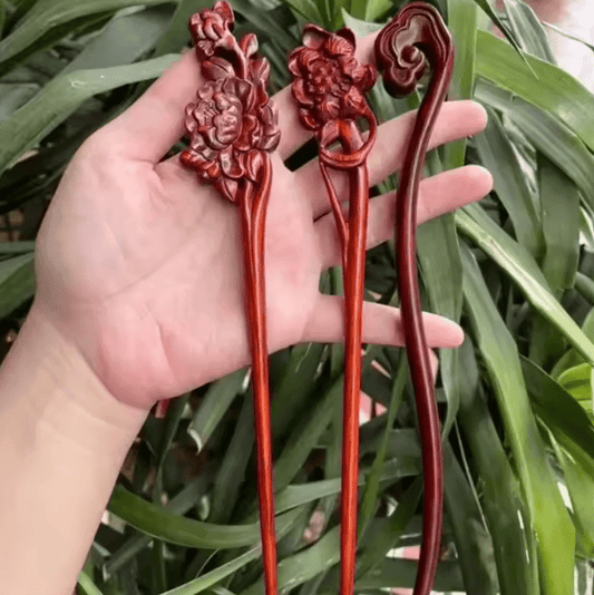 Chinese Retro Style Peach Wood Handmade Carved Hairpin – Hollow Out Hair Stick for Women