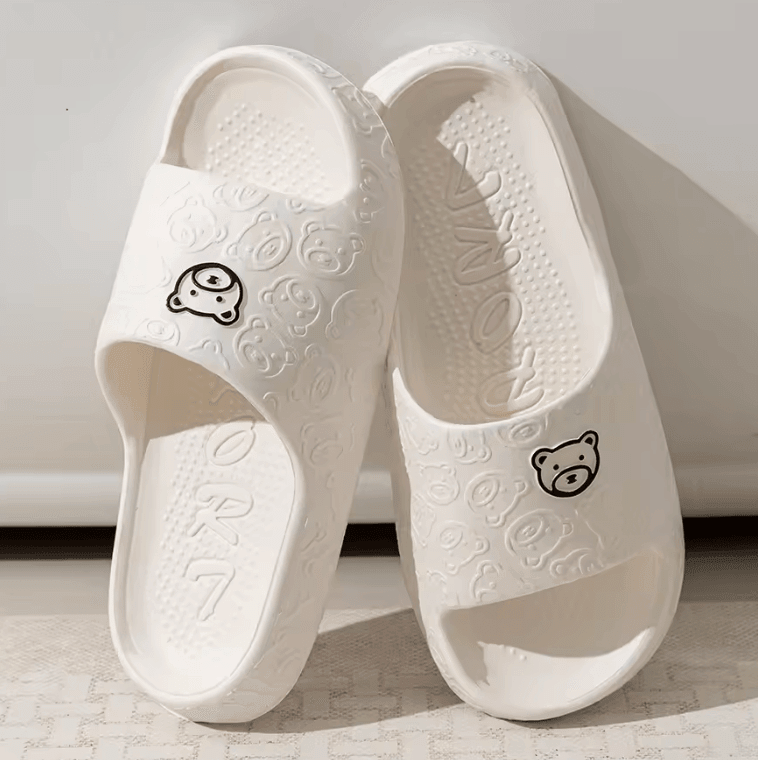 Cute Bear Print Slippers for Women & Men – Soft Anti-Slip Cartoon Summer Sandals