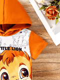 Infant Summer Outfit – Hooded Cartoon Animal Printed Short Sleeve Top + Solid Color Shorts Set for Boys & Girls (1-Year-Old)