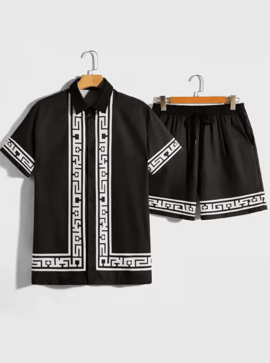 Men’s 2-Piece Summer Outfit – Short-Sleeved Shirt and Beach Shorts Set – Casual Streetwear Y2K Style Suit for Vacation, Beach, or Everyday Fashion