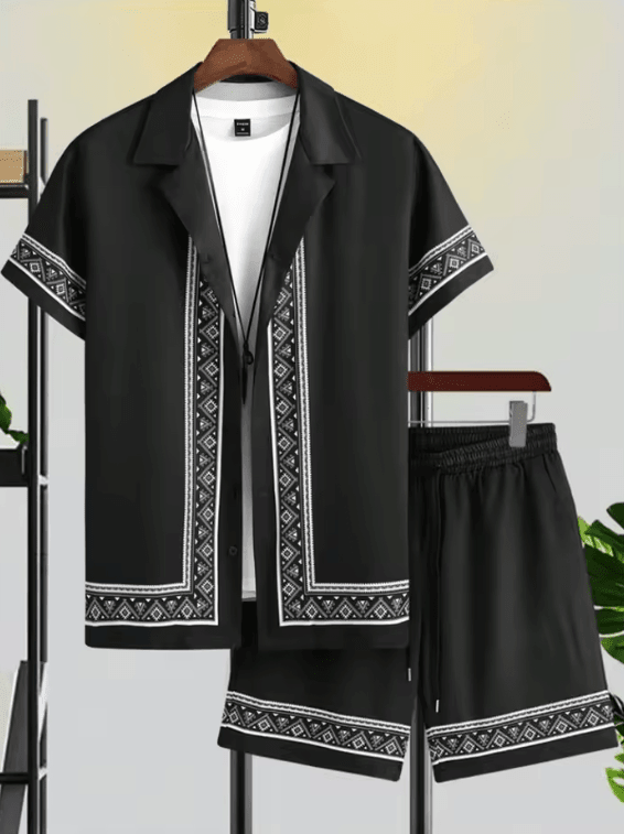 Men’s 2-Piece Summer Outfit – Short-Sleeved Shirt and Beach Shorts Set – Casual Streetwear Y2K Style Suit for Vacation, Beach, or Everyday Fashion