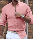 Men’s Cotton Linen Long Sleeve Shirt – Lightweight, Casual & Breathable