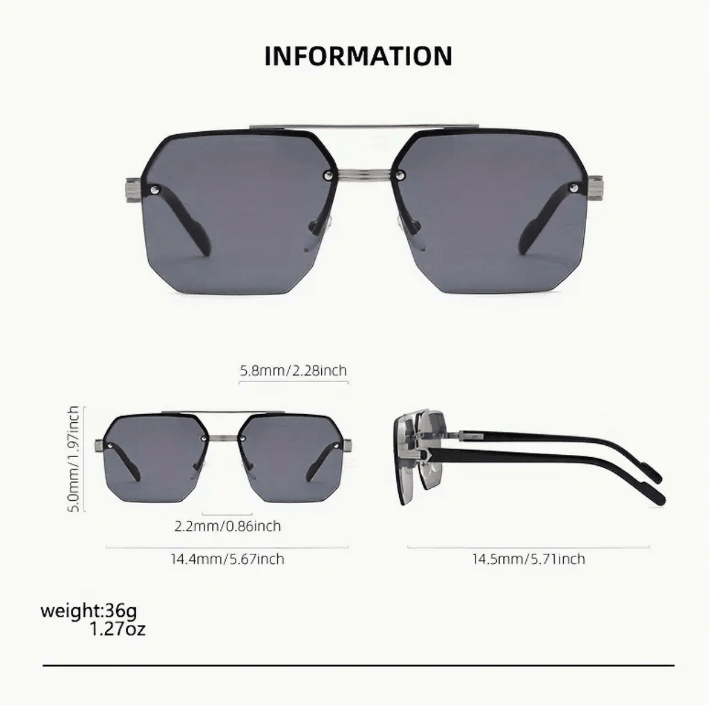 Men’s Retro Square Metal Sunglasses – Half Frame with Rice Nail Detail for Outdoor & Casual Style