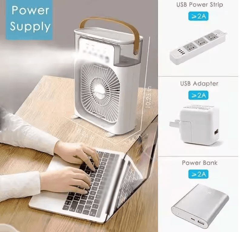 Portable 3-in-1 Air Cooler – Fan, Humidifier & LED Night Light for Home Comfort