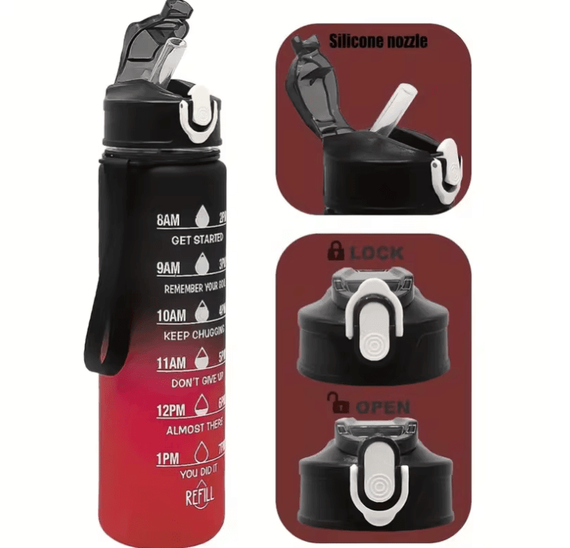 Sports Water Bottle with Time-Tracking Straw – Leak-Proof Locking Flip Cover for Outdoor Adventures