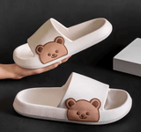 Summer Cartoon Bear Slippers – Unisex Beach Slides with Thick Sole for Men, Women, Boys & Girls