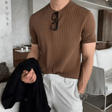 🔥 Summer Men’s Ice Silk Knitted Top – Slim Fit, Trendy Round Neck T-Shirt! 👕