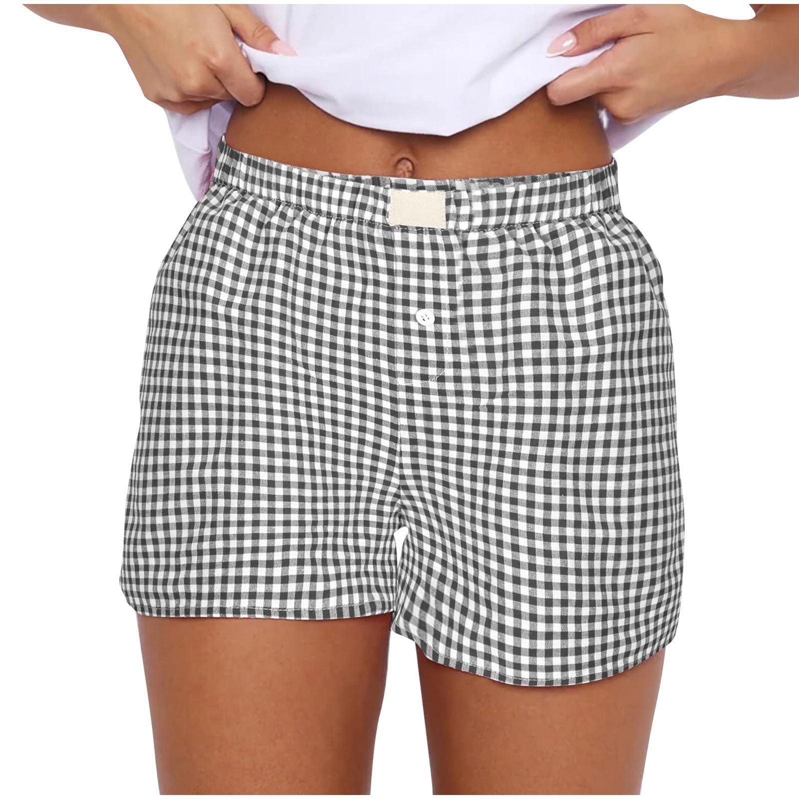 Women's Plaid Lounge Boxer Shorts - Cute Summer Pajama Bottoms