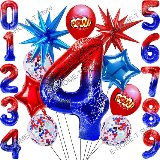 Spider Theme Number Balloons Set with Star Confetti