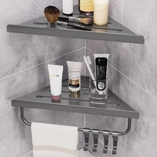Wall-Mounted Triangle Drain Shelf with Hooks