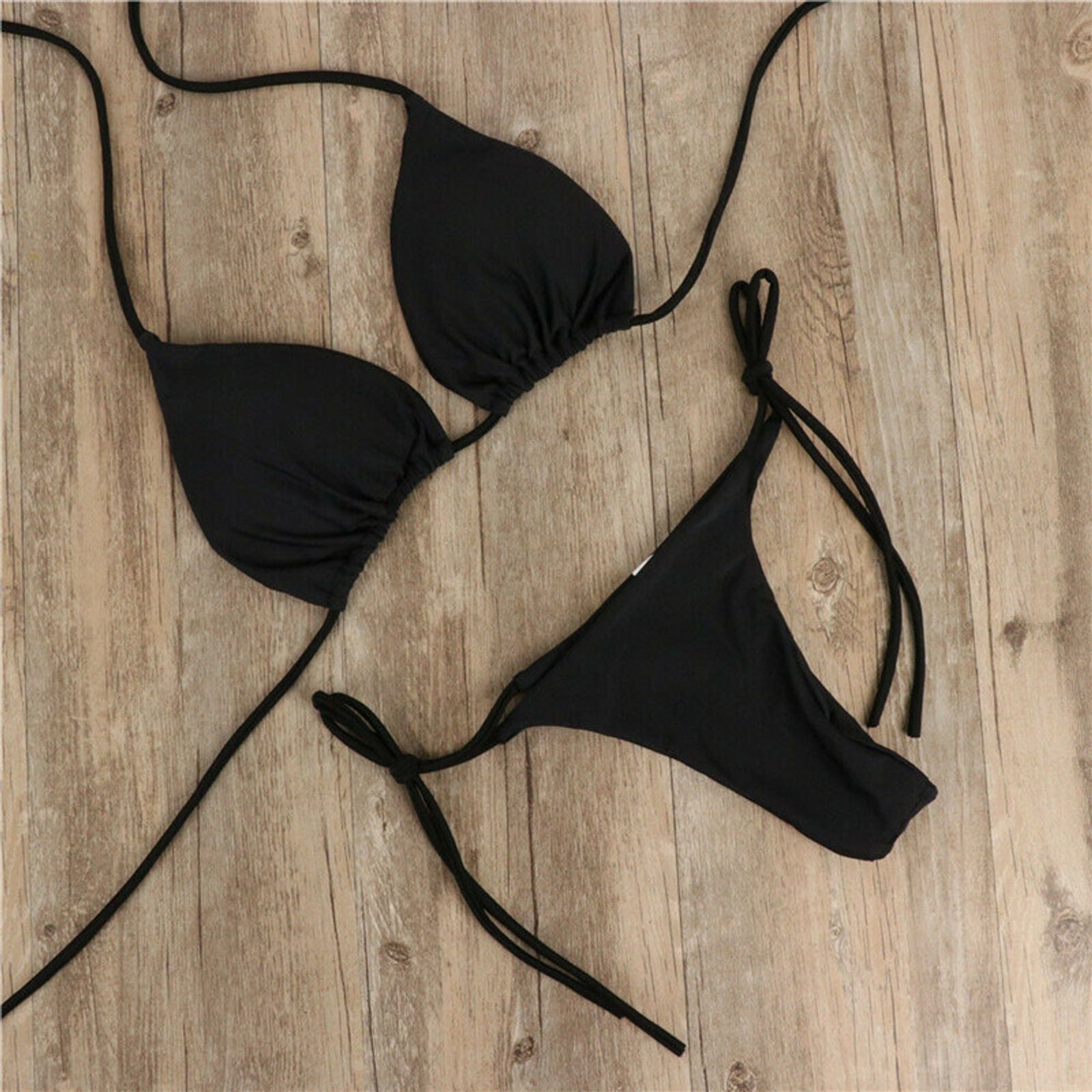 Women's Push-Up Bra Bikini Set - Solid Colors
