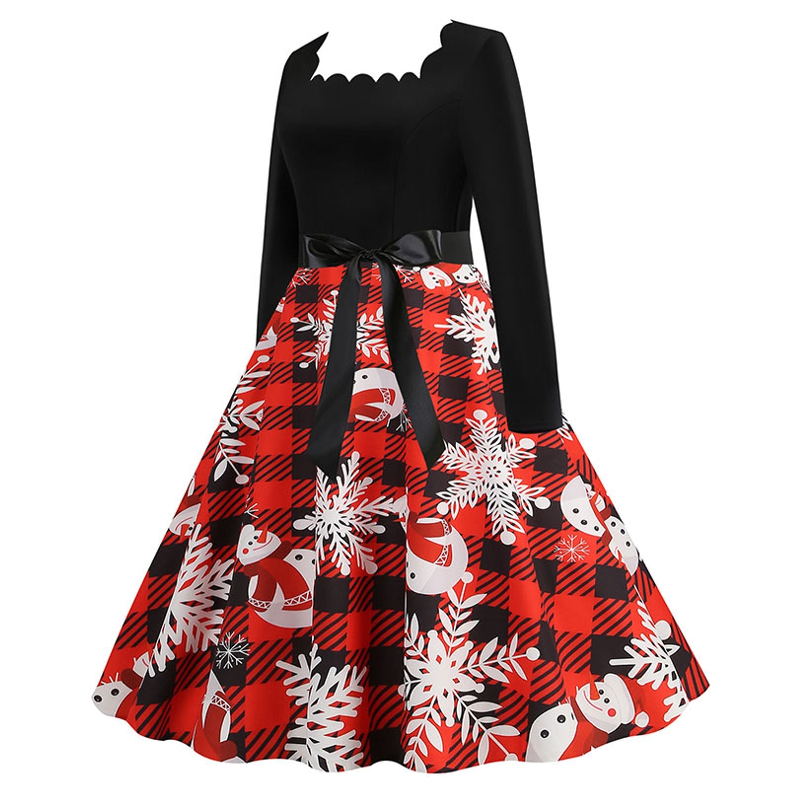 Women's Vintage Christmas Midi Dress with Square Collar
