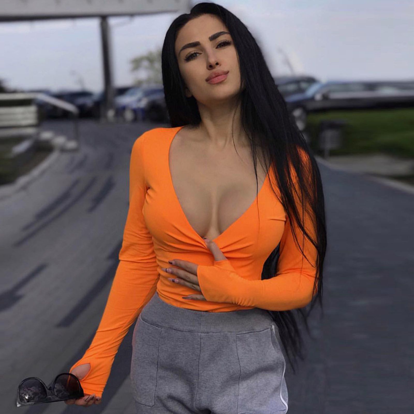 Orange Neon Long Sleeve Bodycon Bodysuit for Women
