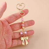 Cute Bowknot Love Heart Keychain with Crystal and Pearl