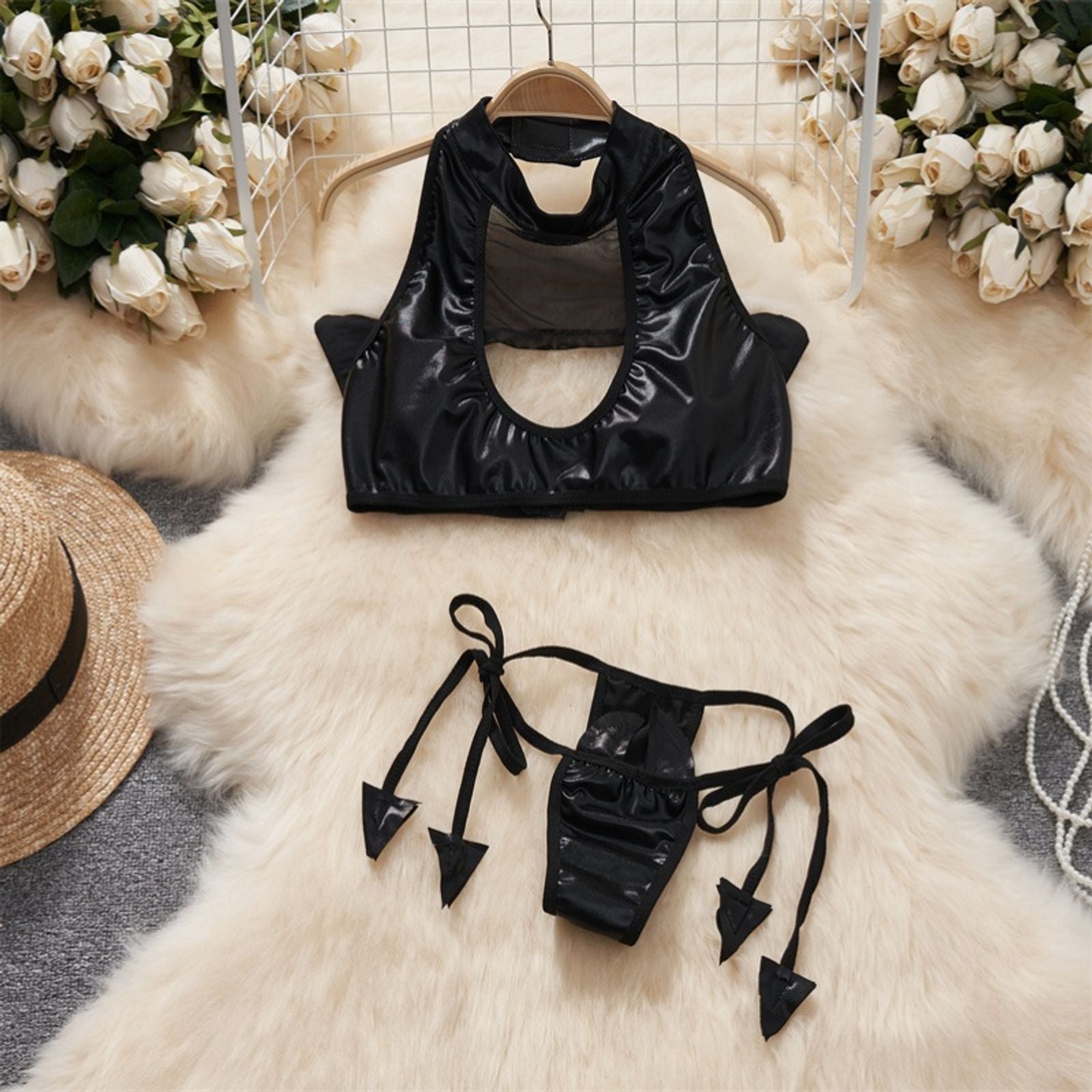 Black Cute Lolita Mini Dress with Ruffle Bow