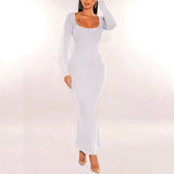 Slim Fit U-Neck Long Sleeve Wrap Dress