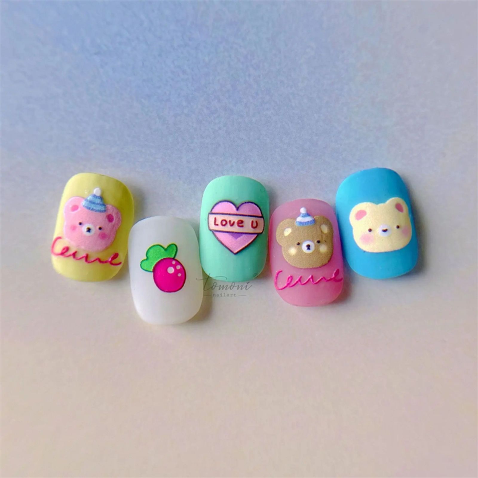 Cute Smiling Face Teddy Bear Nail Stickers