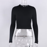Women’s Ribbed O Neck Long Sleeve Cropped Top