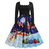 Women's Vintage Christmas Midi Dress with Square Collar