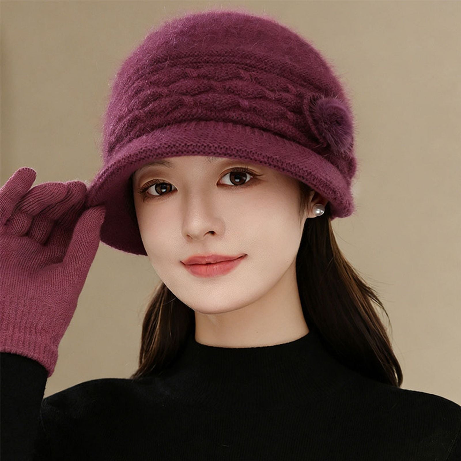 Women's Foldable Knitted Bucket Hat for Winter Travel