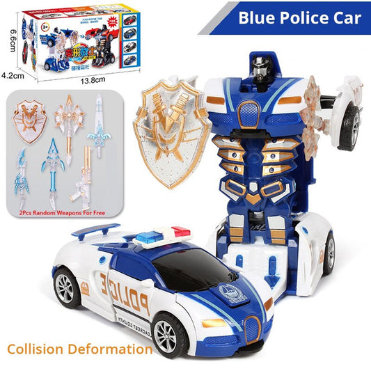 Blue Police Car Toy with Inertia Deformation Feature