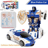 Blue Police Car Toy with Inertia Deformation Feature
