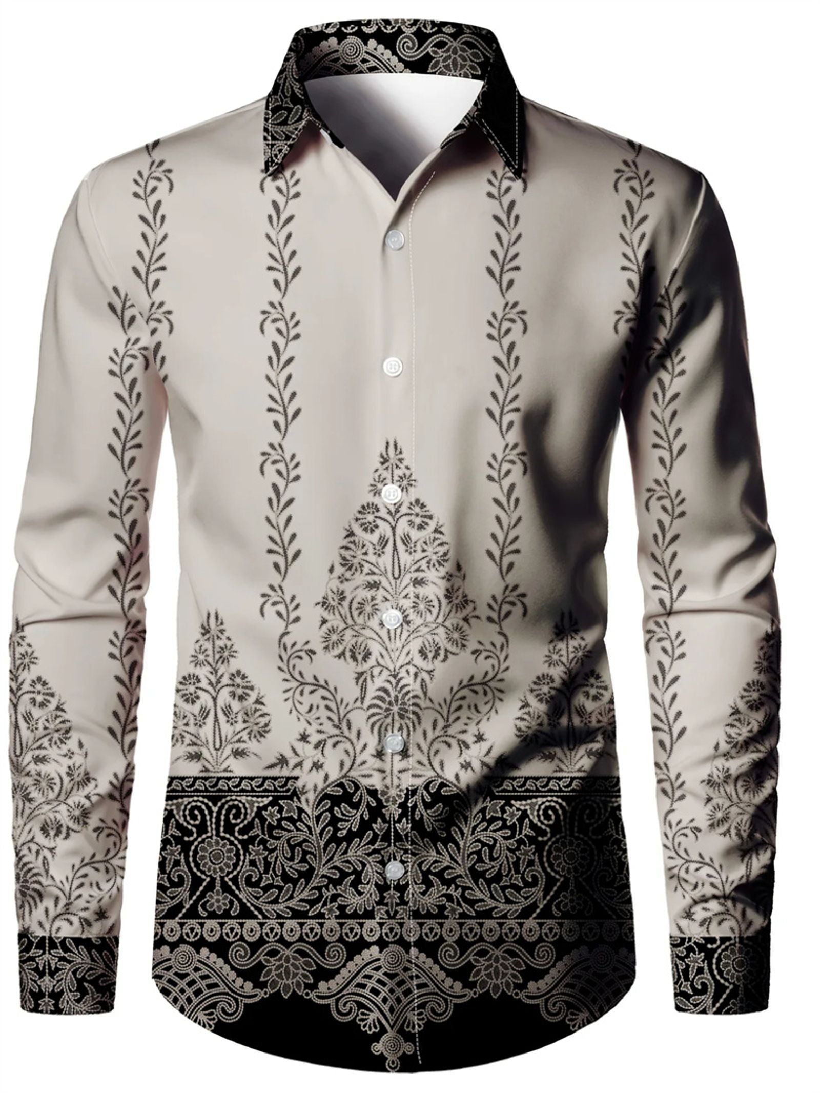 Hawaiian Long-sleeved Collar Shirt with 3D Tiger Eagle Print