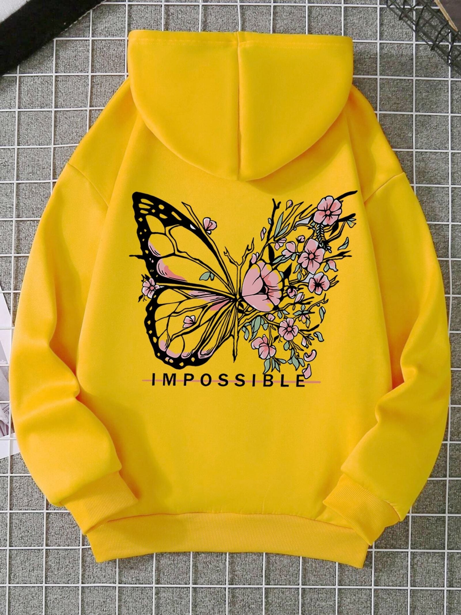 Rose Butterfly Graphic Print Women’s Hooded Sweatshirt