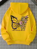 Rose Butterfly Graphic Print Women’s Hooded Sweatshirt