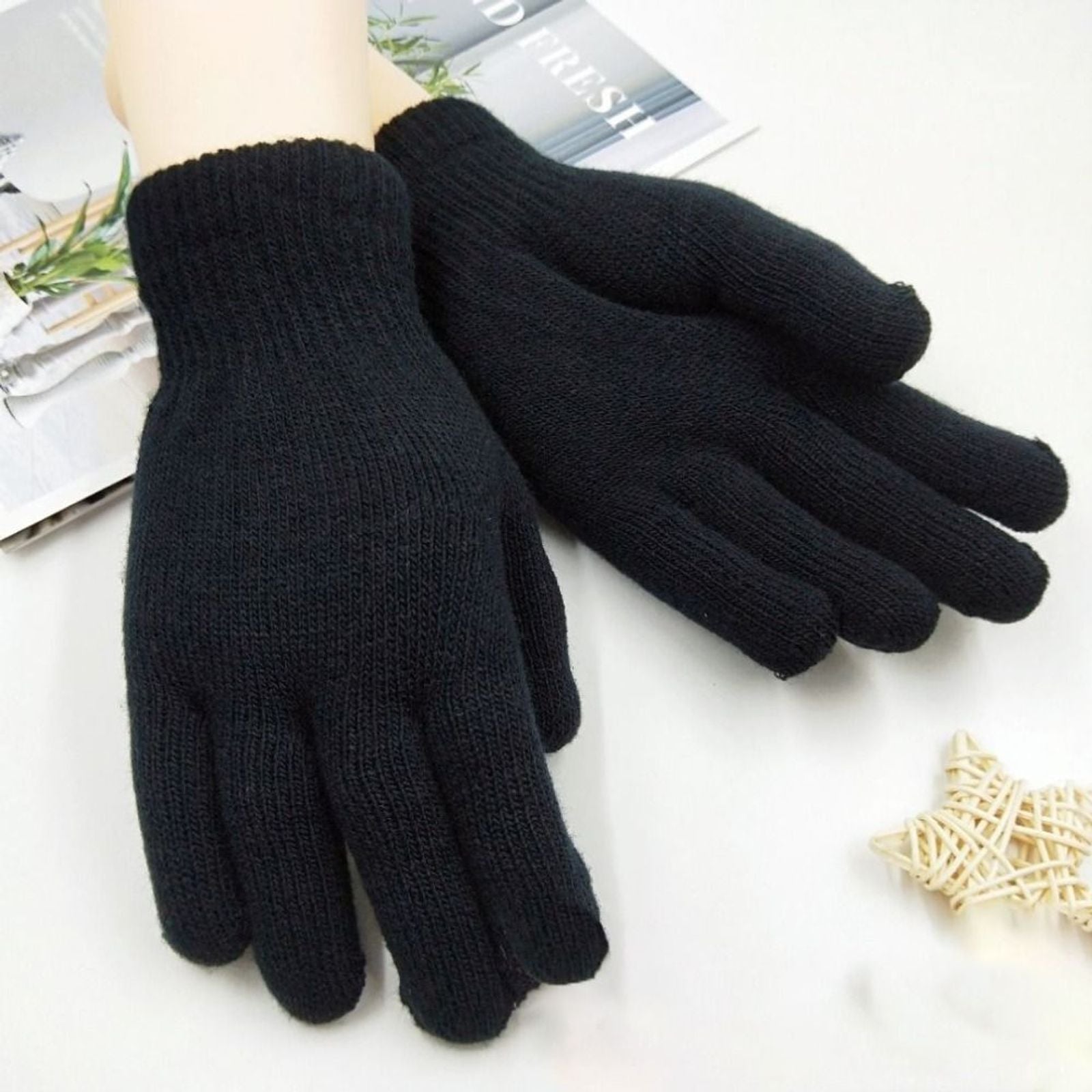 Black Thickened Double Layer Lamb Velvet Winter Gloves