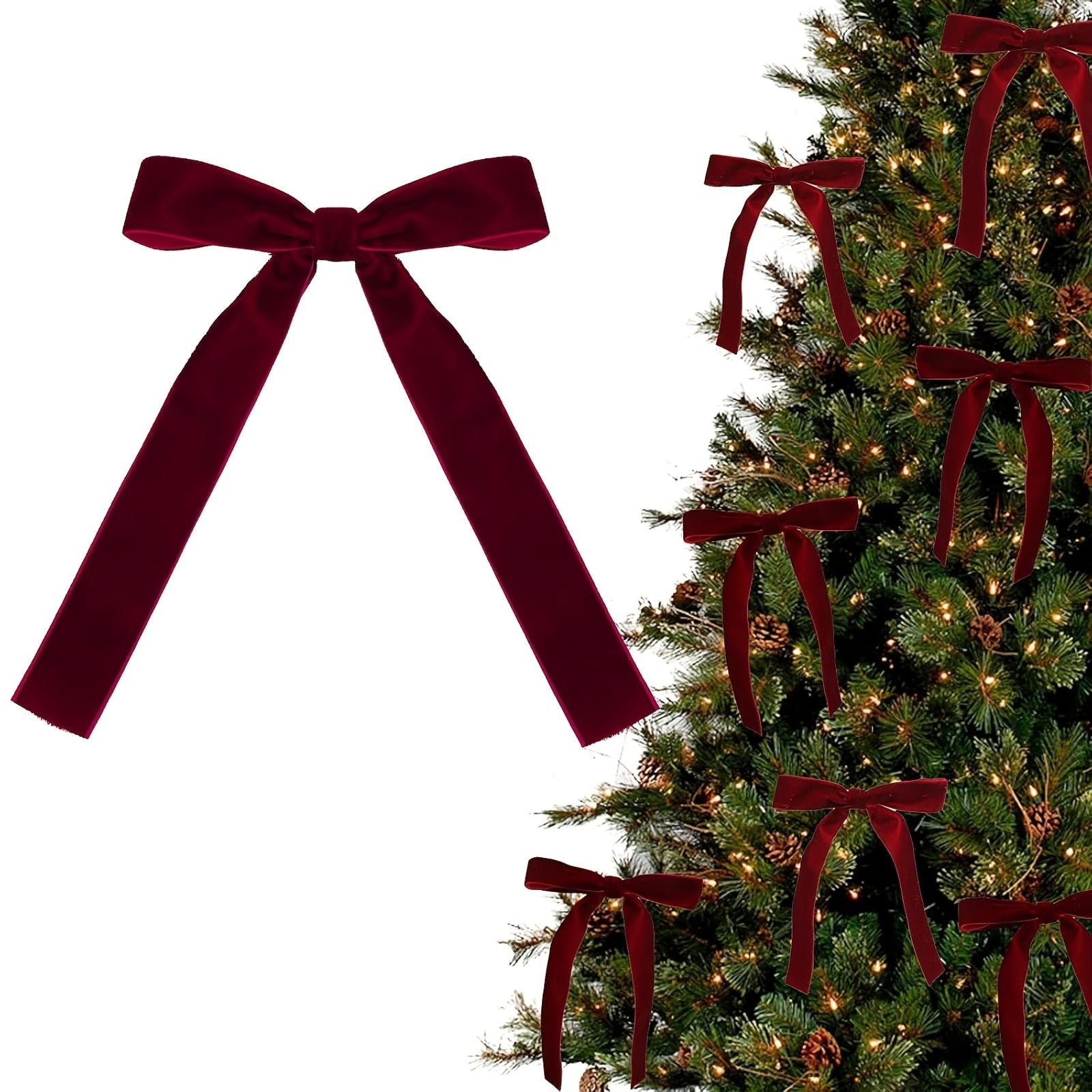 20pcs Burgundy Velvet Bows for Christmas Tree Decoration
