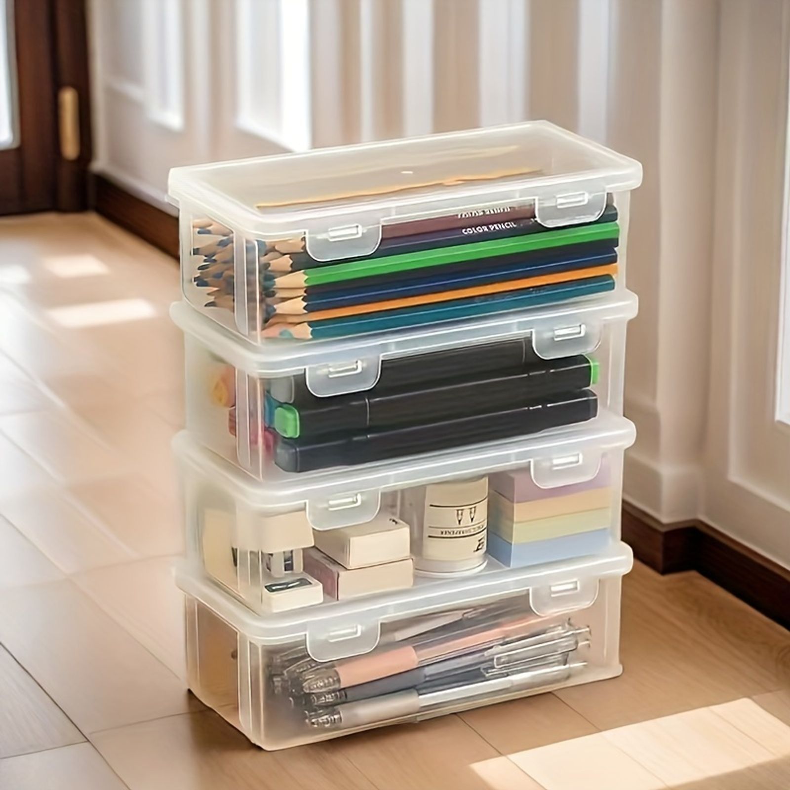 Large Clear Plastic Storage Boxes with Hinged Lids