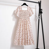Spring Summer Floral Chiffon Midi Dress for Women