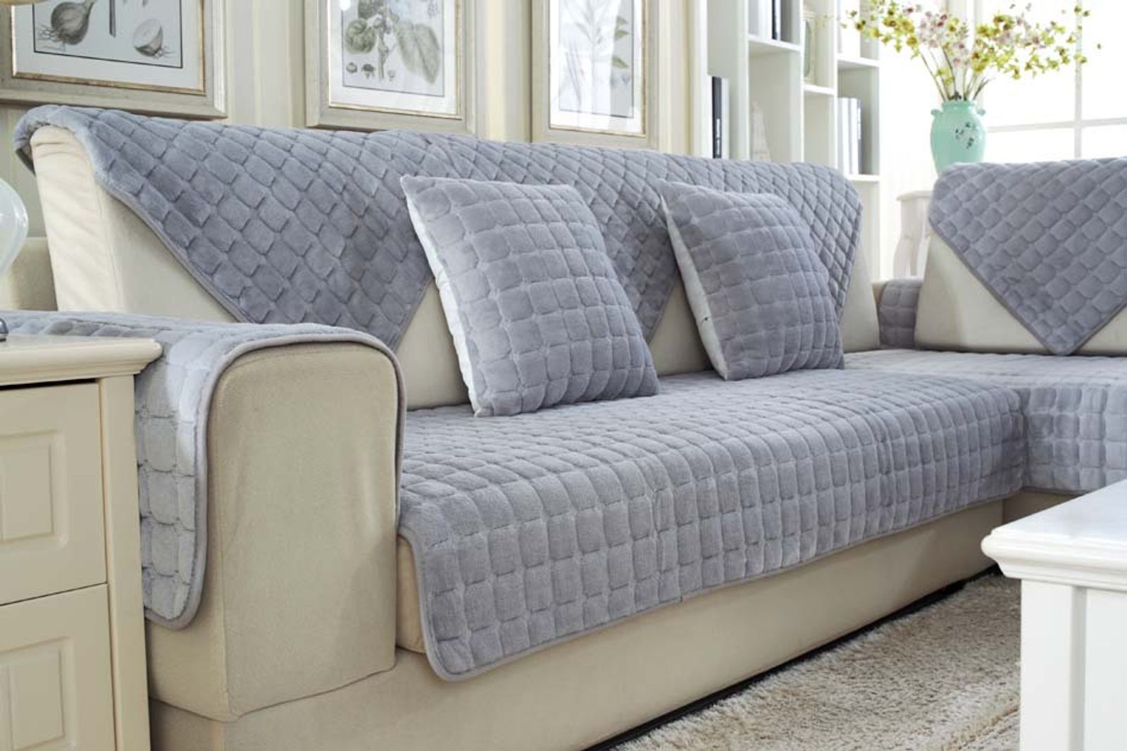 Solid Red Soft Flannel Quilted Sofa Towel Cover