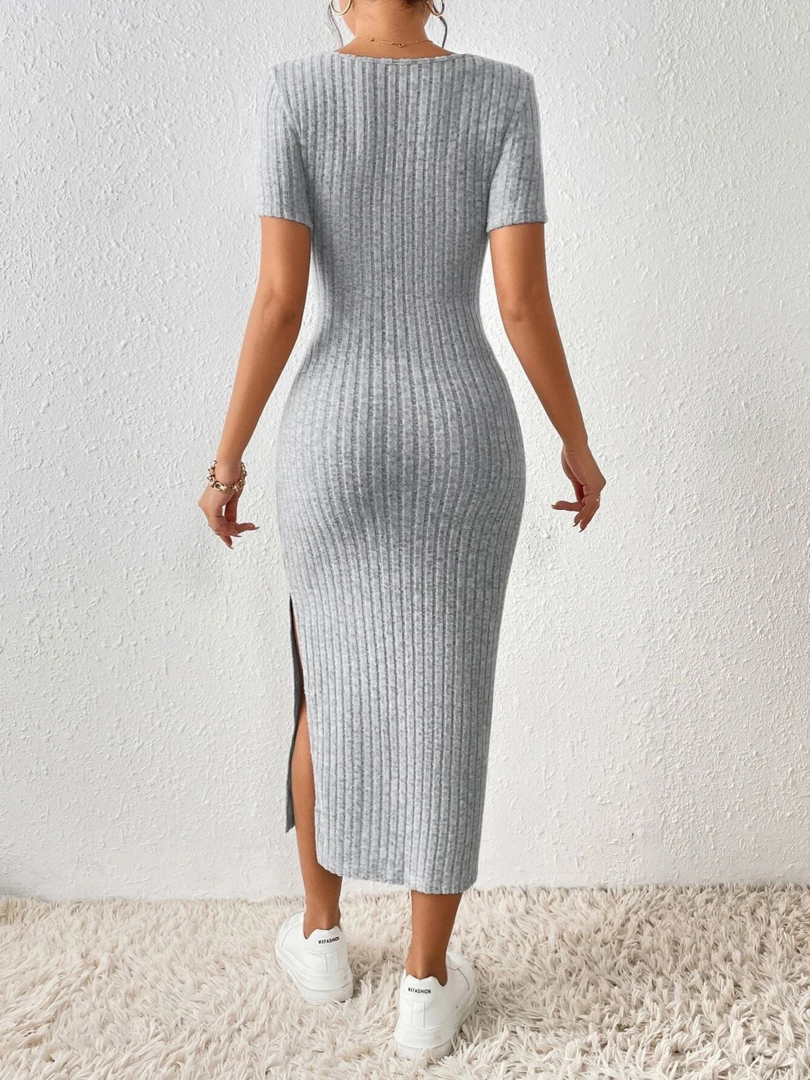 Women’s Casual Knitted Dress with Square Collar