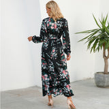 Women’s Bohemian Floral Maxi Dress with Full Sleeves