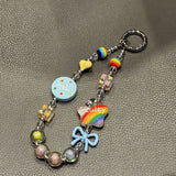 Rainbow Beaded Phone Charm with Colorful Bow and Star Design