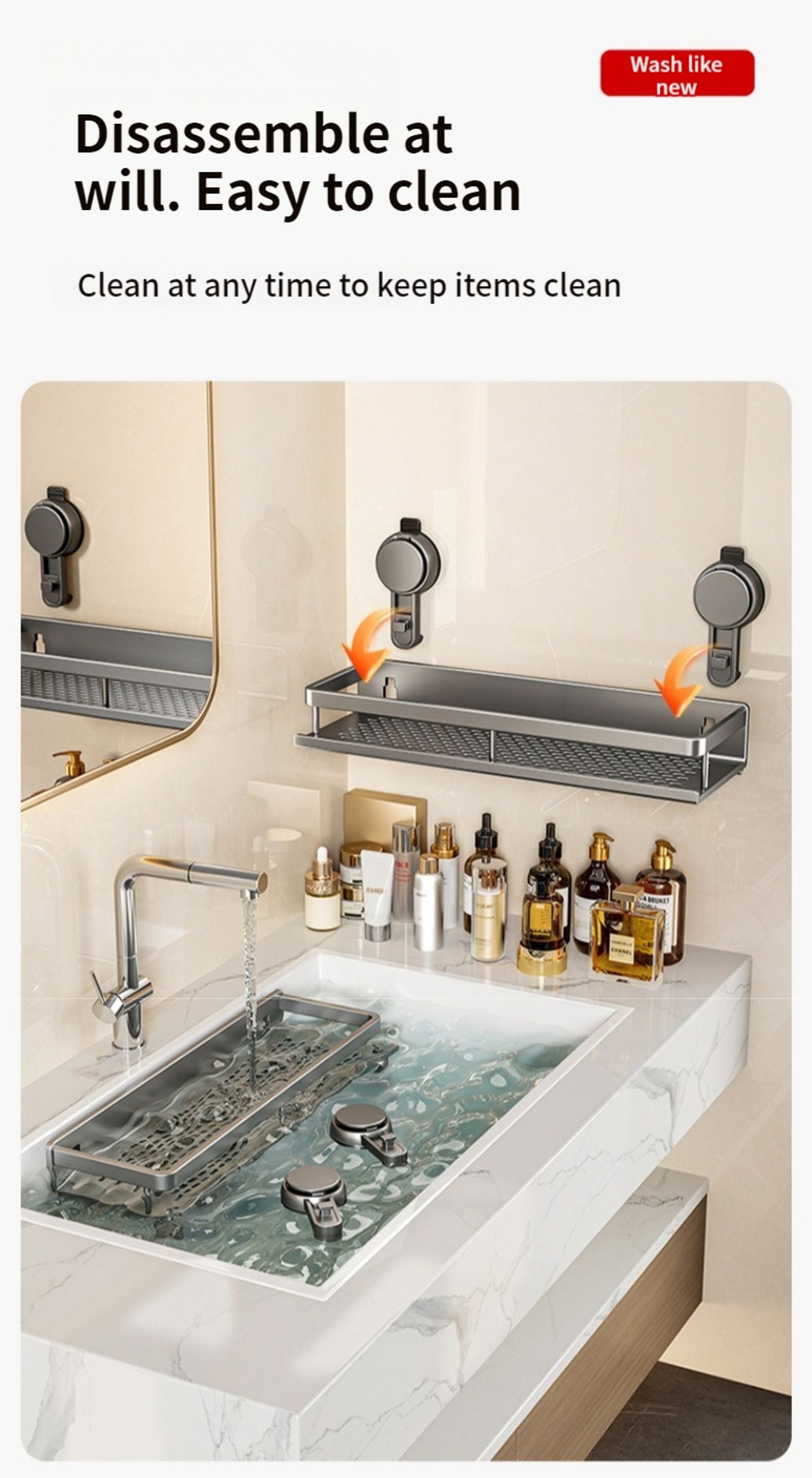 No Drill Suction Cup Bathroom Organizer Rack