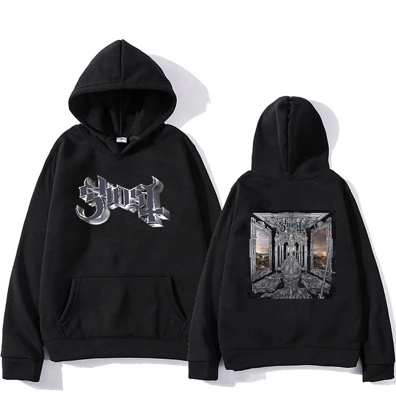 Ghost Skull Print Hooded Sweatshirt for Men and Women