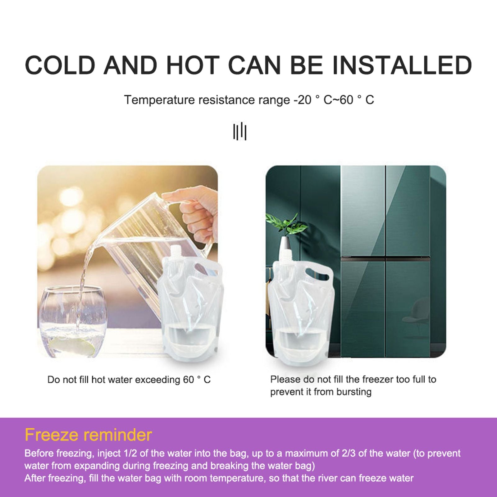 2L Portable Transparent Water Bag with Handle