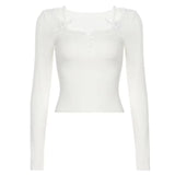 Versatile Korean V-Neck Lace Top with Long Sleeves