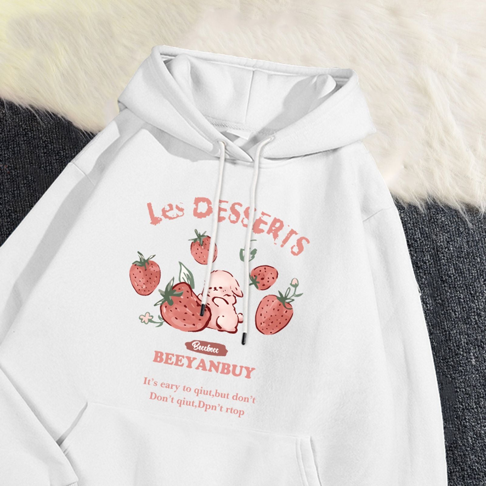 Women's Cute Strawberry Rabbit Printed Hoodie