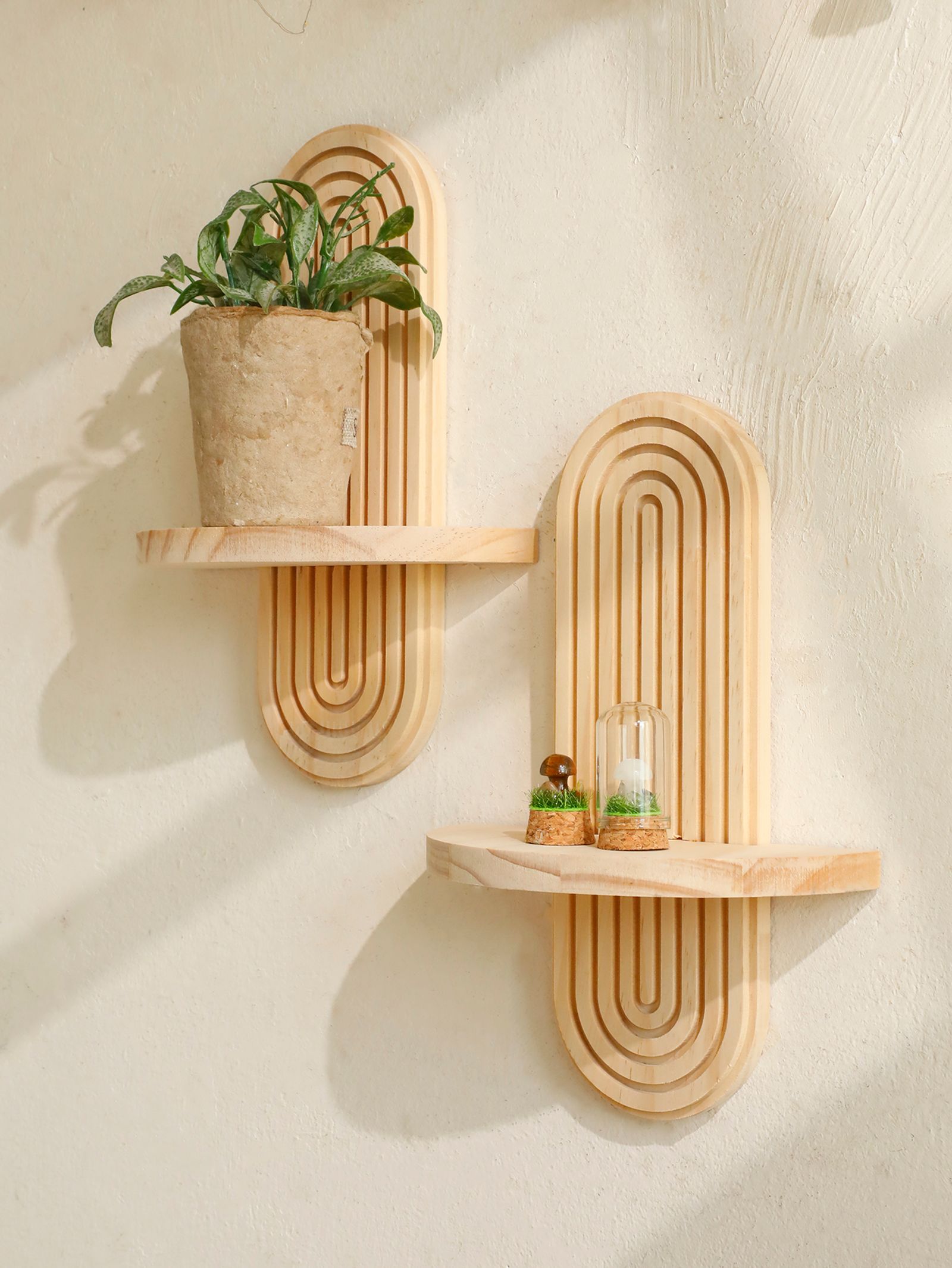 Boho Style Wooden Geometric Wall Shelves