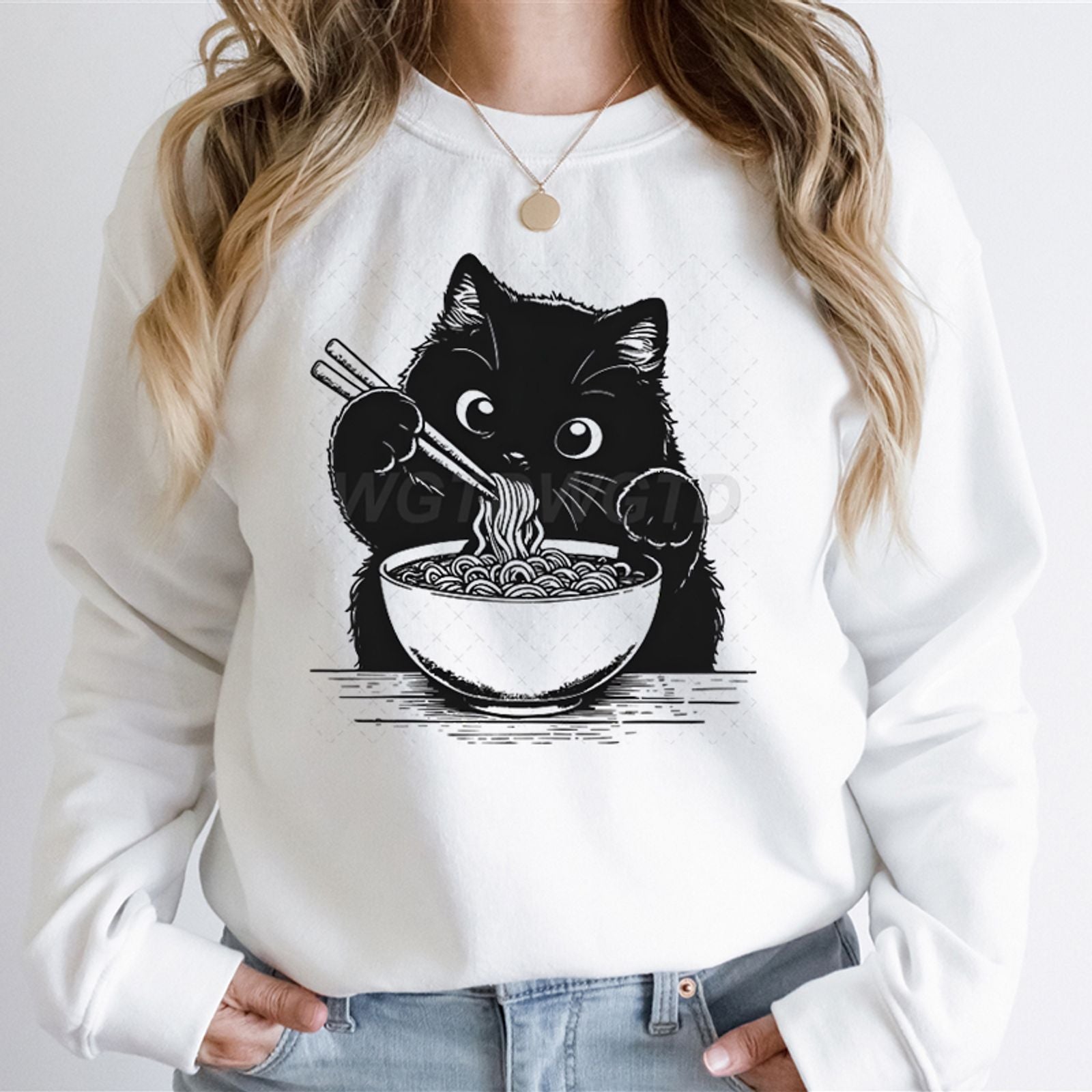 Kawaii Cat Eating Ramen Sweatshirt