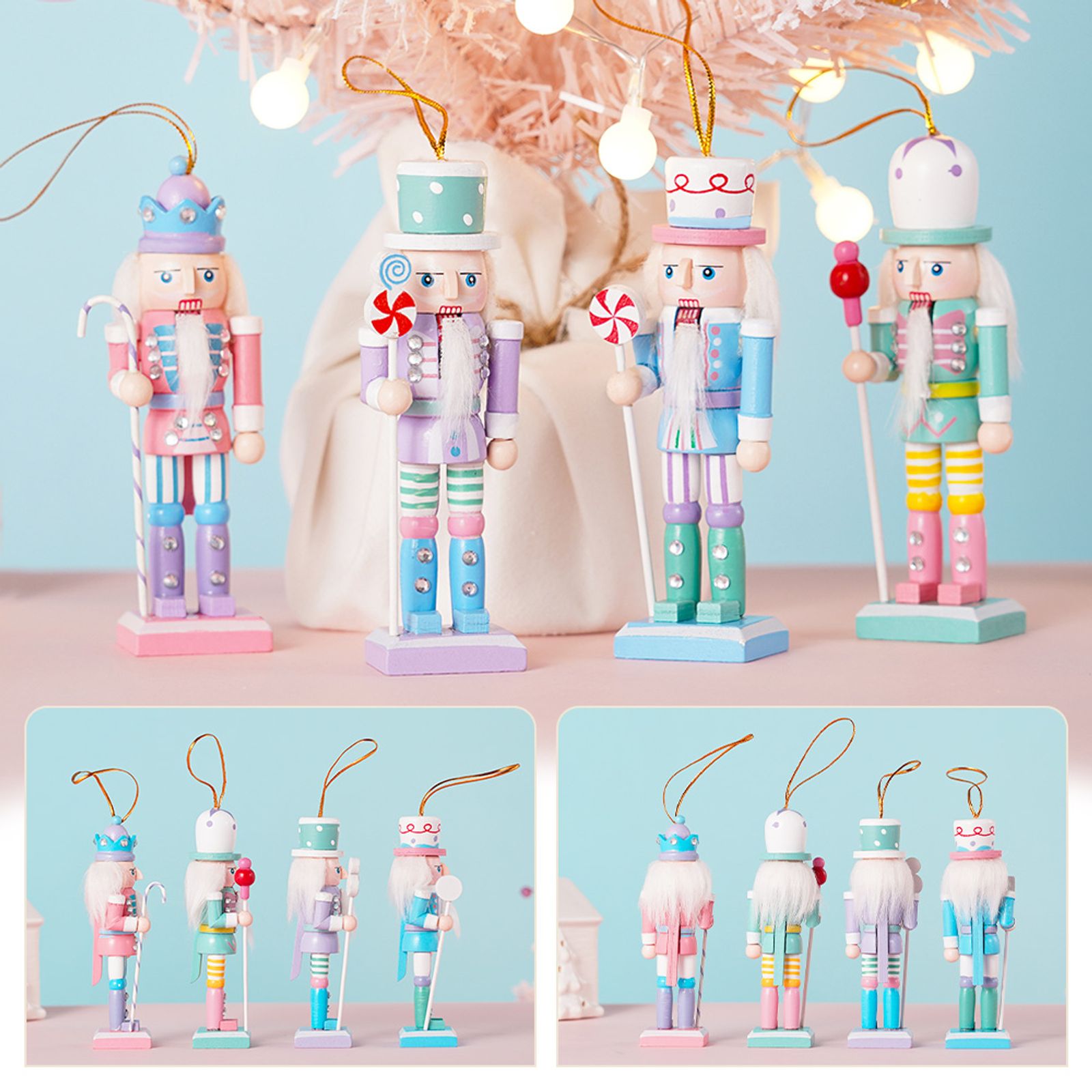 4PCS Macaron Nutcracker Soldier Christmas Tree Pendants