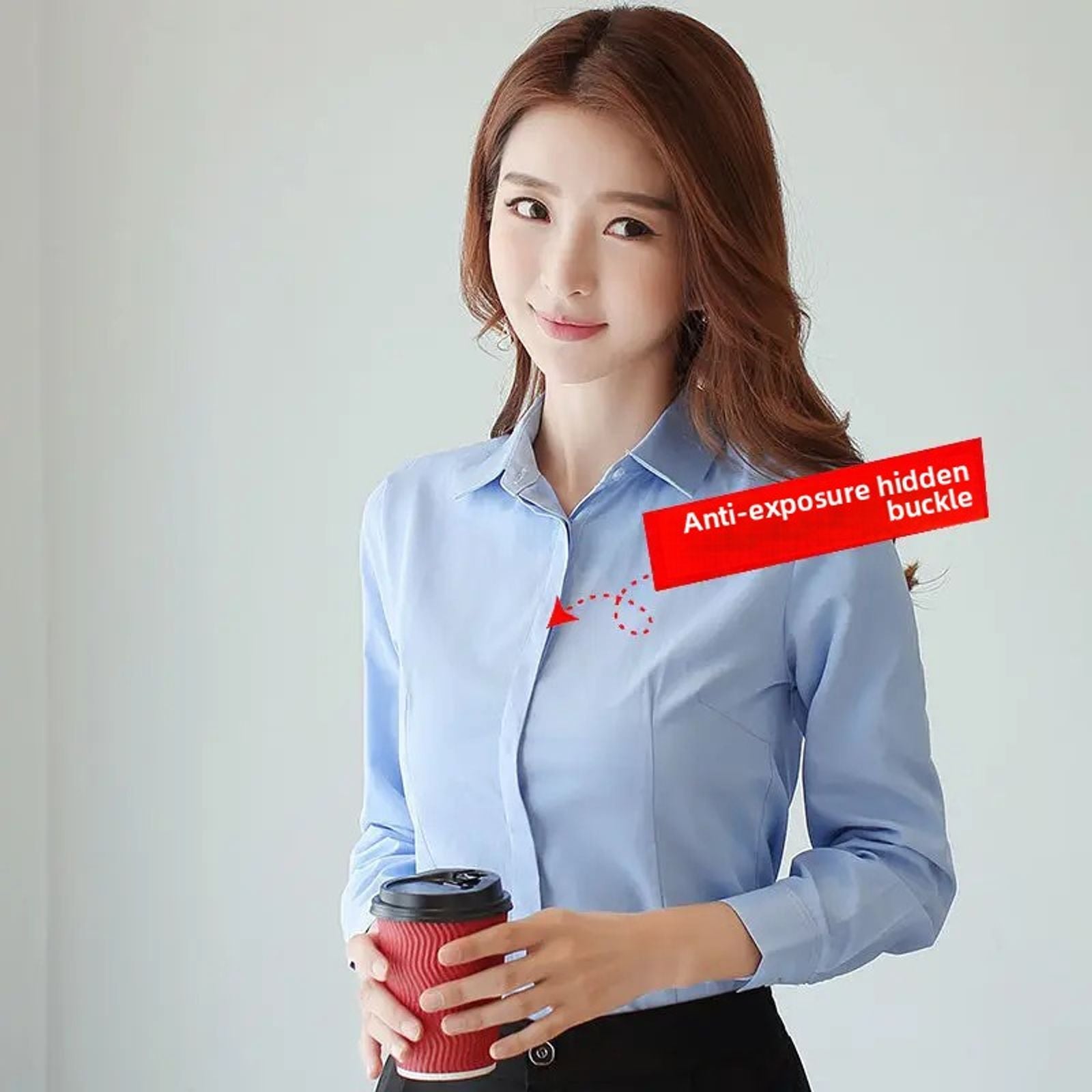 Women's Slim Fit Long Sleeve Korean Style Work Shirt