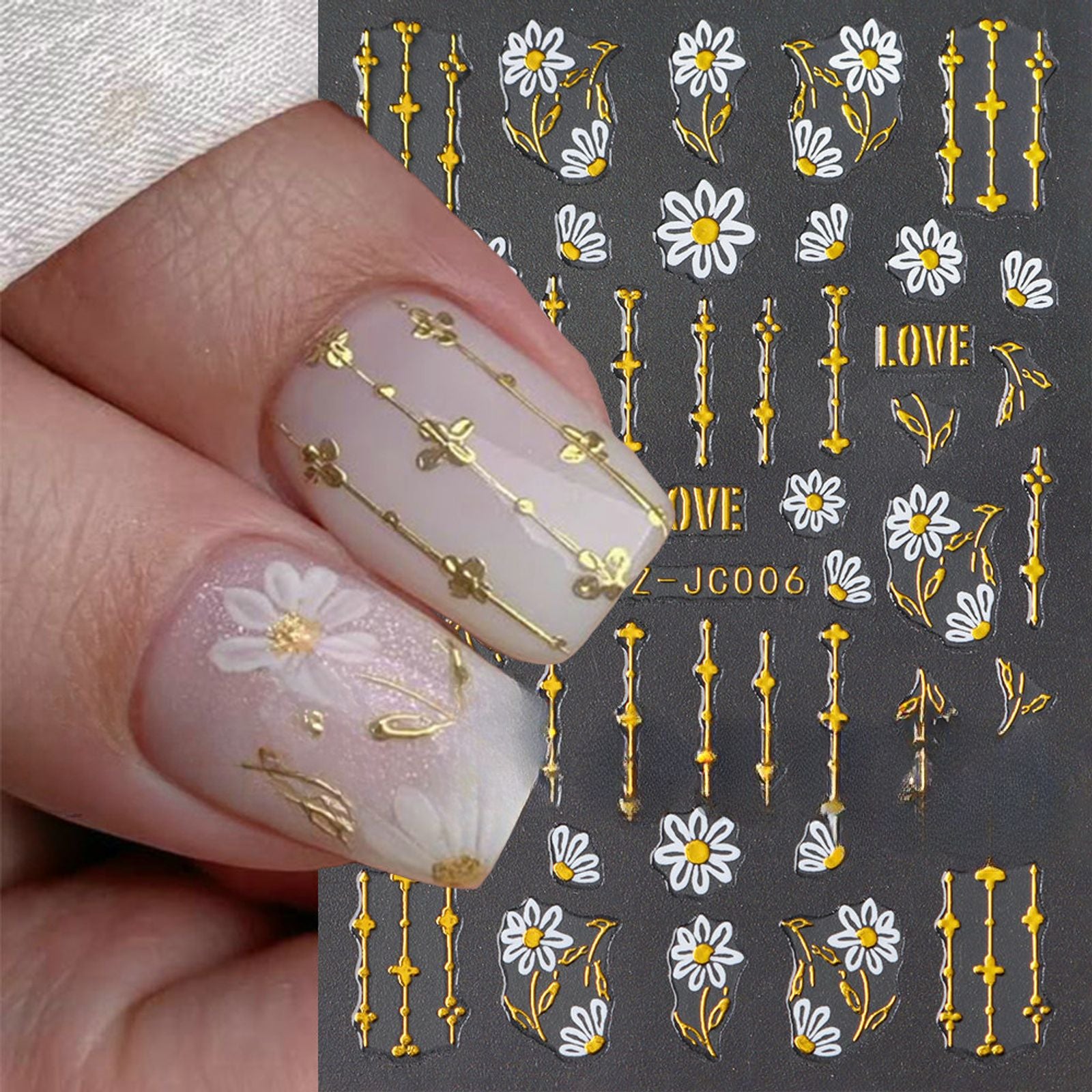 3D Pink Gold Flower Nail Stickers with Floral Petals