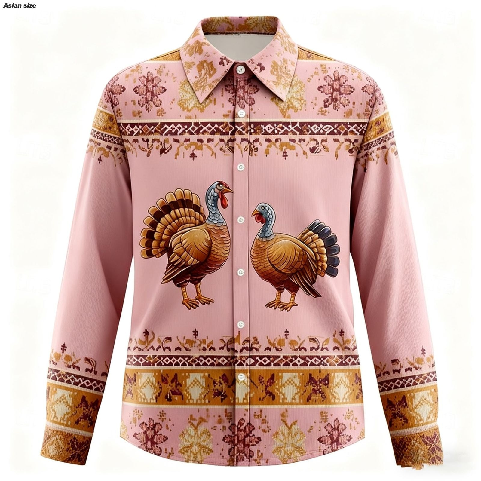 Men's Vintage 3D Print Long Sleeve Thanksgiving Shirt