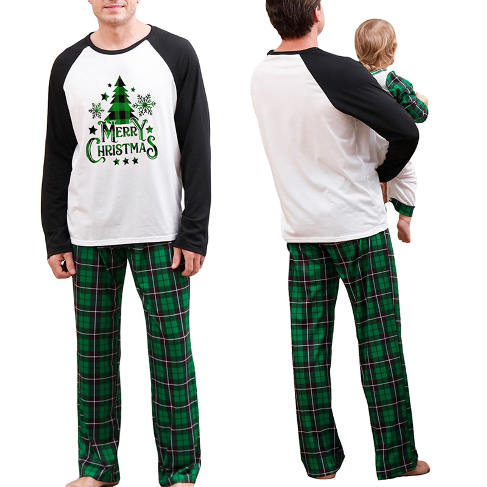 Matching Christmas Family Pajamas Set with Green Plaid Pants